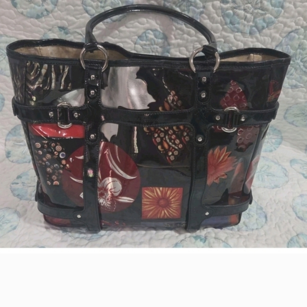 Salvatore Ferragamo Black and Red Artistic Tote